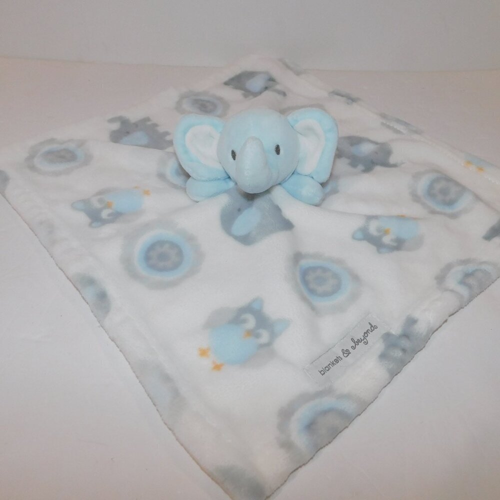 Blankets & Beyond Blue Elephant Gray White Owl Security Blanket Plush Lovey Nunu